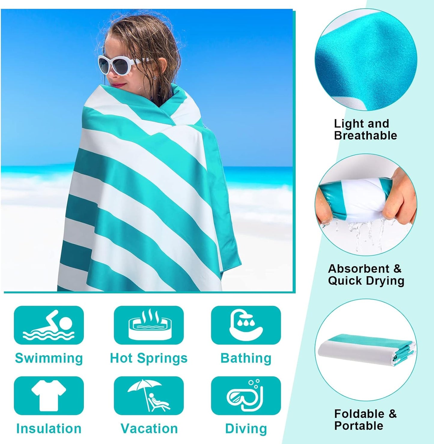 (XL) Microfiber Beach Towel (70inX36in) 100% Recycled Material.