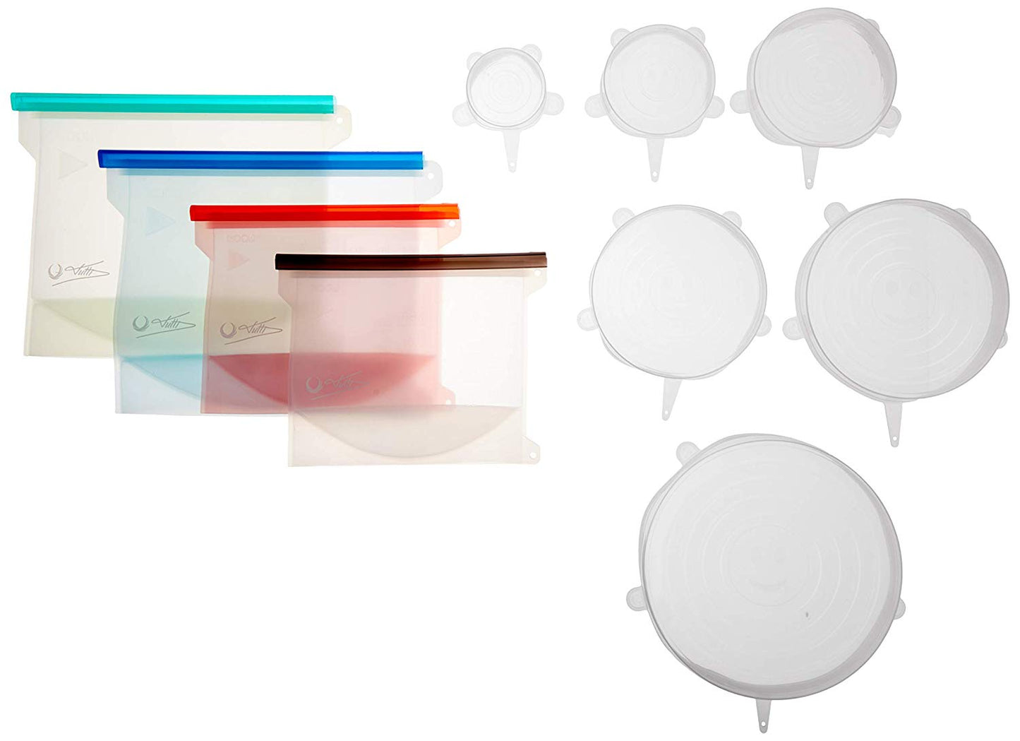 Silicone Reusable Storage Food Bags (4 Bags and 6 Stretch Lids)