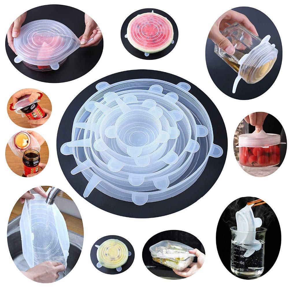 Silicone Reusable Storage Food Bags (4 Bags and 6 Stretch Lids)
