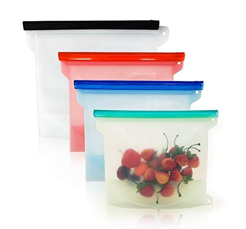 Silicone Reusable Storage Food Bags (4 Bags and 6 Stretch Lids)