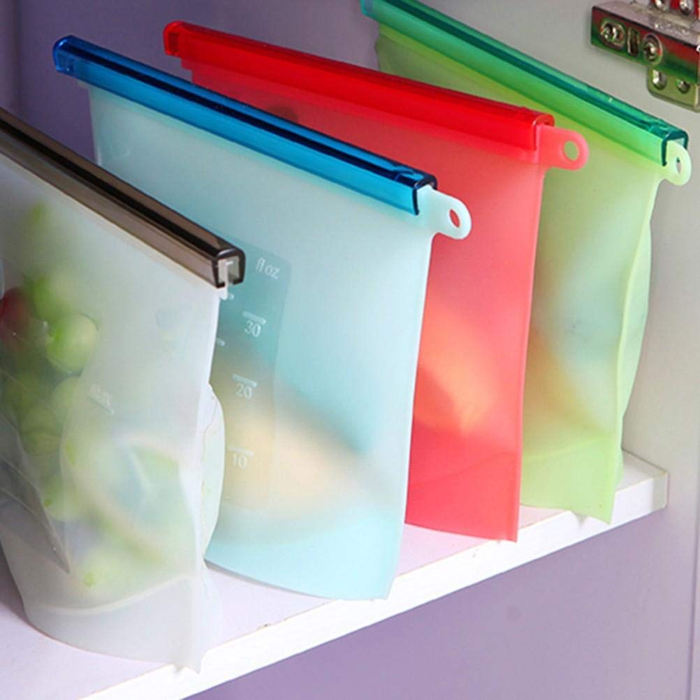 Silicone Reusable Storage Food Bags (4 Bags and 6 Stretch Lids)