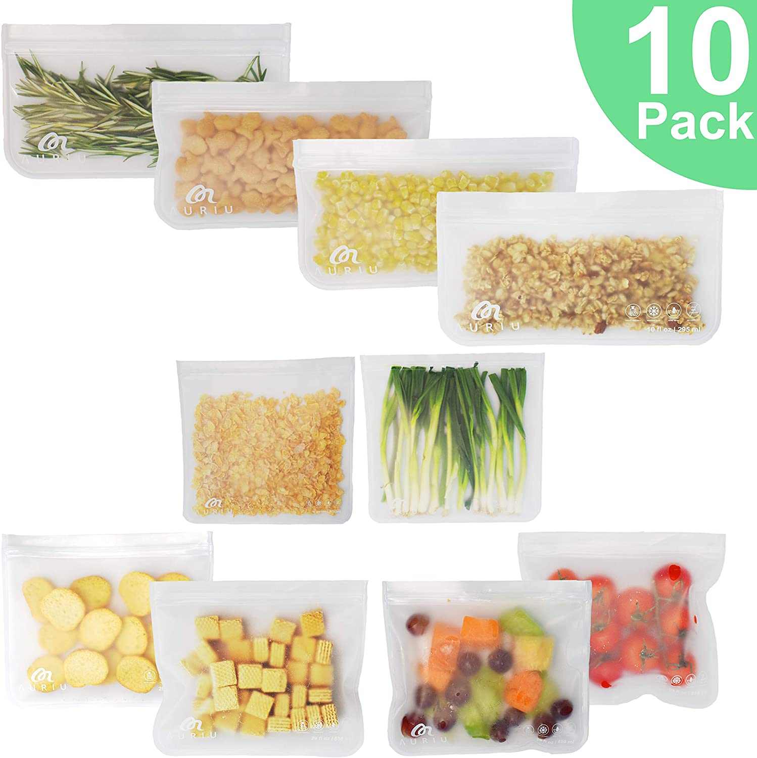 FoodVacBags Reusable PEVA Storage Bags -15 Pack (3 Gallon, 6 Sandwich, 6  Snack Bags)